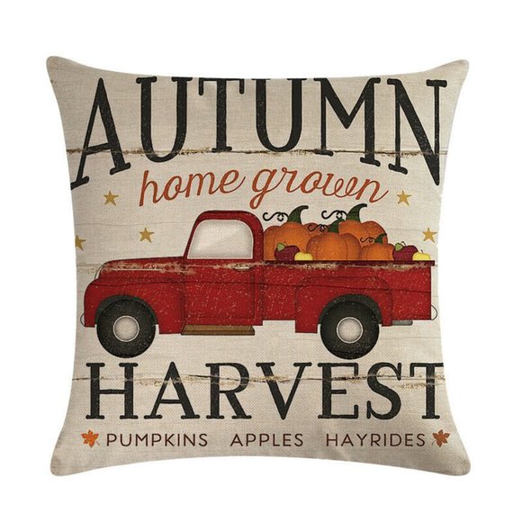 New Thanksgiving Fall Truck Pillow Cover w DEFECT - Picture 1 of 7